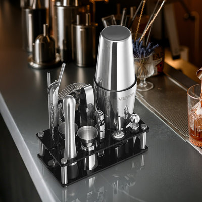 Cocktail Shaker Set 14 Pcs Bartender Kit Stainless Steel Bar Tool Set Silver