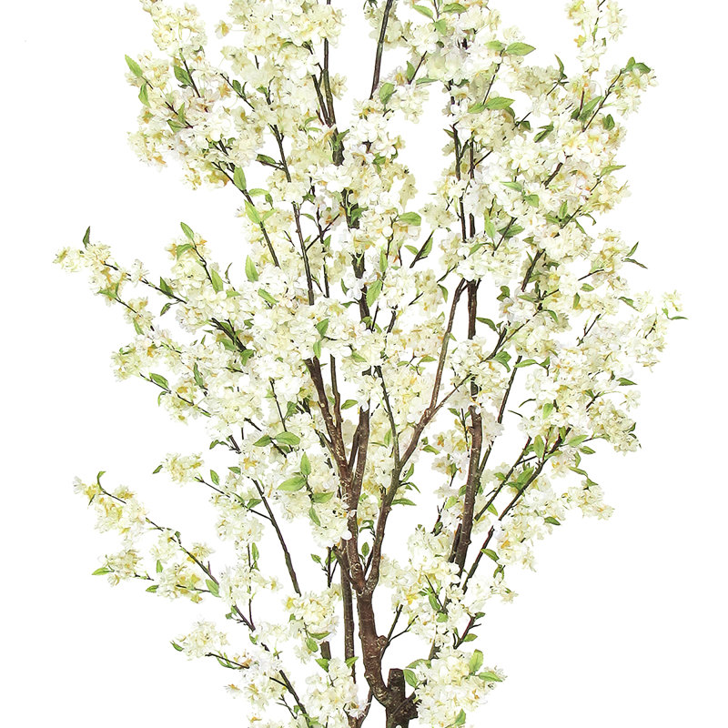 Artificial Cherry Blossom Tree in Pot, Cream/White, 102" H x 46" W x 42"