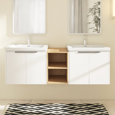 Meuble-lavabo double 58,46 po avec plateau en céramique Ansharah