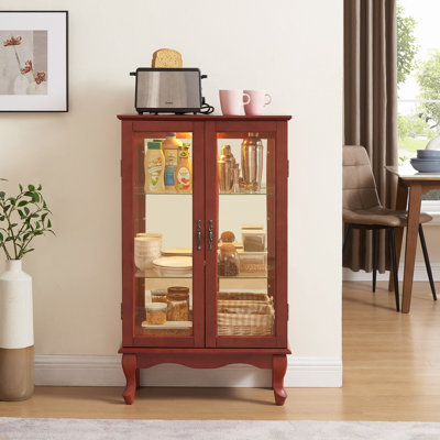 2 Doors Curio Cabinet With Tempered Glass Doors Cabinets With Mirrored Back Panel And Adjustable Shelves by Charlton Home