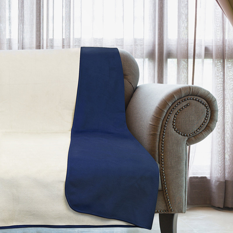 Couverture réversible en molleton Catalonia, Bleu marine / taupe, L 80 po x L 90 po