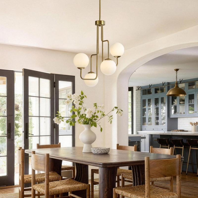 4 - Light Modern Sputnik Sphere Milk Glass Chandelier For Kitchen Dining Living Room
