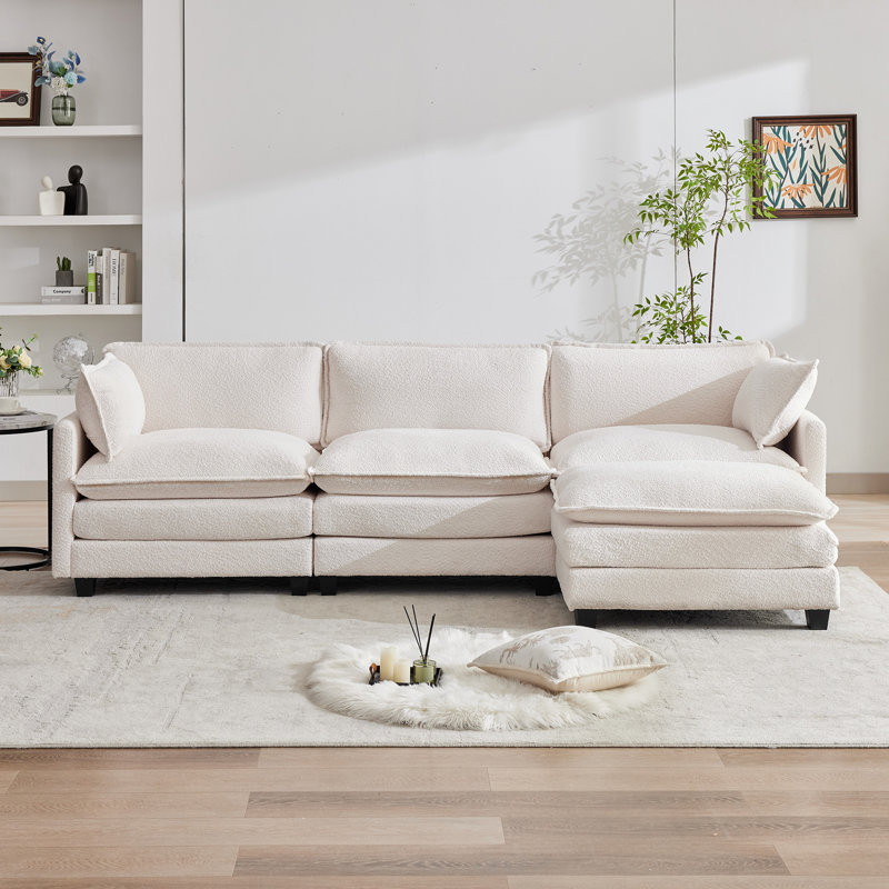 Canapé modulaire en L avec accoudoirs Redenius, Beige Boucle