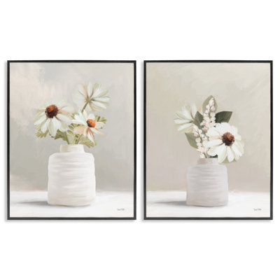 Simply Elegant Floral Vase  2 PC Grey Framed Giclee Art Set by House Fenway