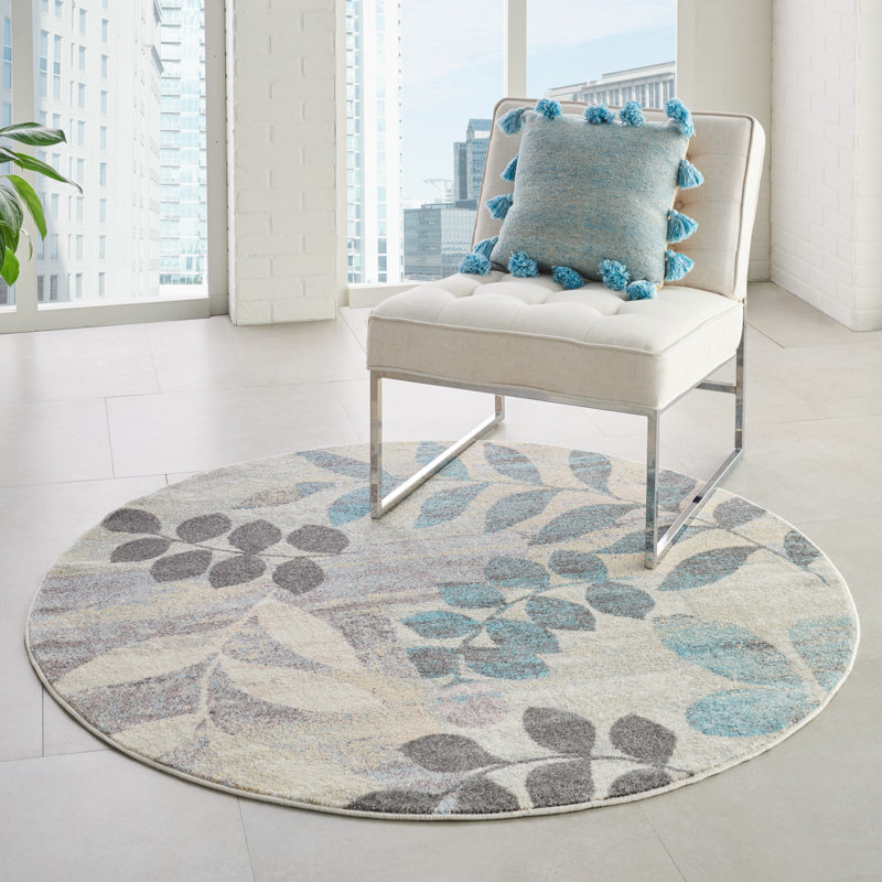 Leeming Floral Indoor Rug, Round 4'