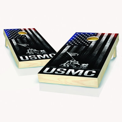 2' X 4' USMC Hanging Stripes Cornhole Set With Hole Lights