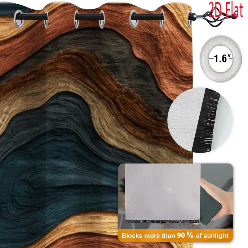 2Pcs rideaux occultants à grain de bois abstrait, rideaux isolants isolants et isolants pour rideaux isolants texturés