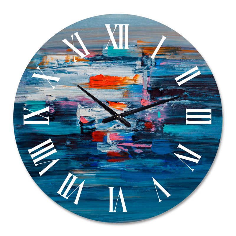 Vagues de rouge sur un océan bleu foncé - horloge murale moderne, Grand