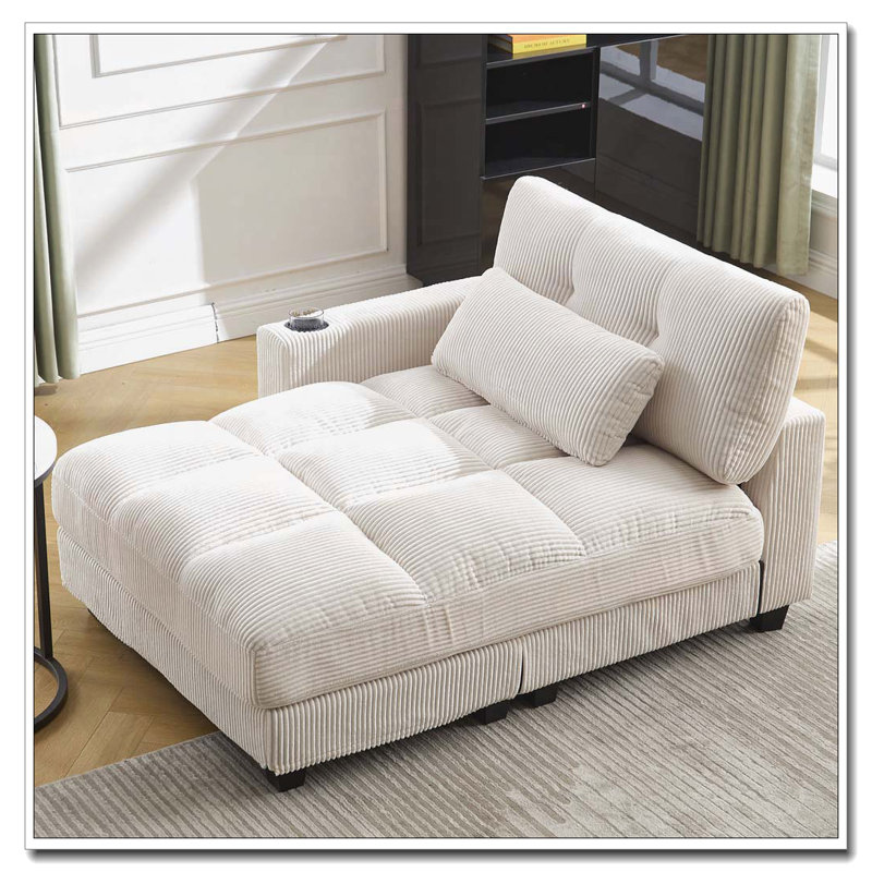 Méridienne surdimensionnée en velours côtelé, Beige