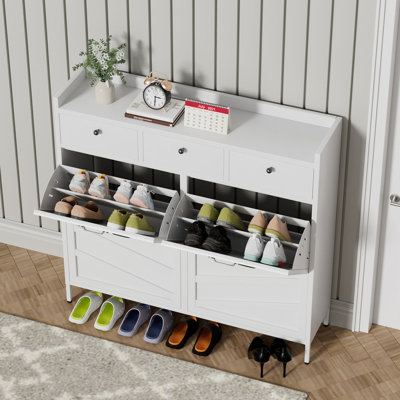 Armoire à chaussures 46,9 po en métal blanc avec 4 tiroirs rabattables et 3 tiroirs