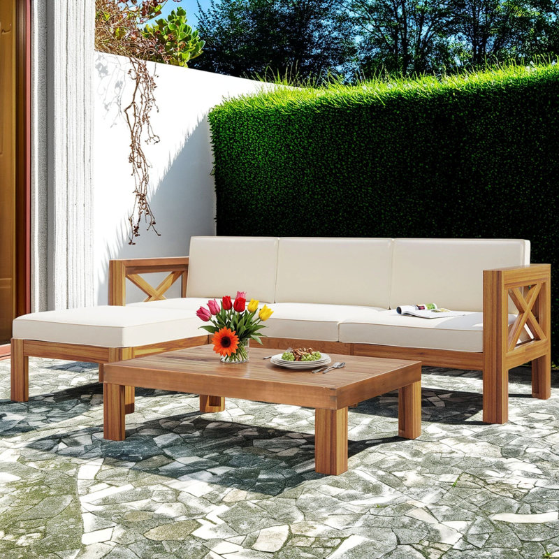 The Outdoor Backyard Terrace 5-Piece Wooden Modular Sofa Seating Set Comes With Comfortable Cushions And A Finish With Delicate Wood Grain. The Material Is Stable And Weather-Resistant, Providing A Comfortable And Beautiful Seating Space For Outdo