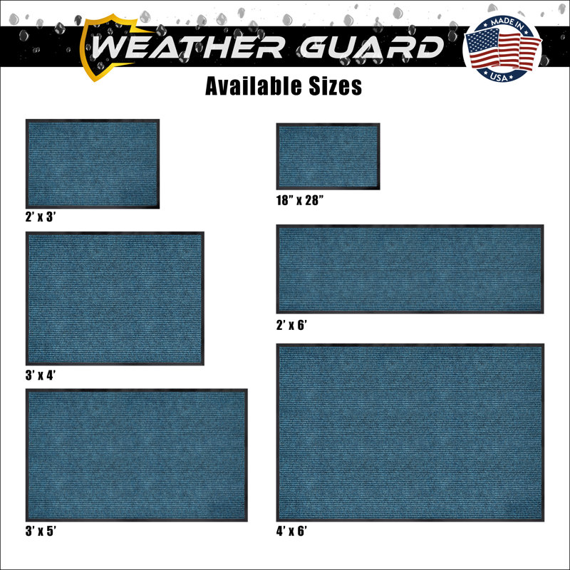 Mayberry Rug Weather Guard Door Mat, Made in the USA, Heavy Duty Entrance Mats, Commercial Office Doormat, Waterproof, Vinyl Backing, Boot Scraper, Blue 2'x4'