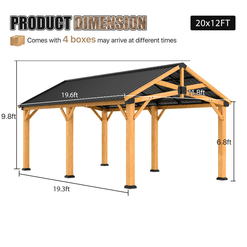 Jolydale 20 pi. L 12 pi. D Pavillon de jardin à toit rigide avec toit en acier galvanisé, convient aux patios, à la pelouse et à la cour