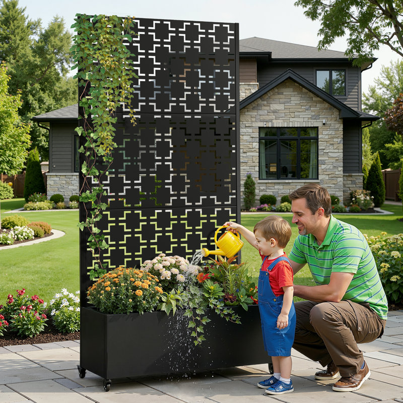 Raised Garden Bed with Trellis on Wheels – Versatile Metal Planter Box with Trellis, Multi-Style Planter Boxes with Trellis Privacy Screen for Patio and Garden