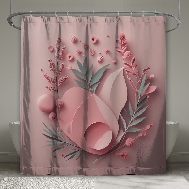 Rideau de douche en papier - Décoration florale de salle de bain minimaliste, L 70 po x H 84 po