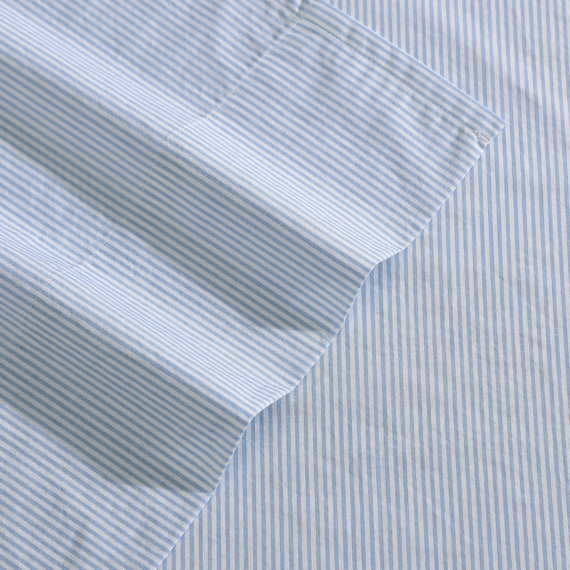 Bradford 200 Thread Count Breathable Cotton Percale Sheet Set, Twin XL Sheet Set with 1 Pillowcase, Penny Pinstripe Blue