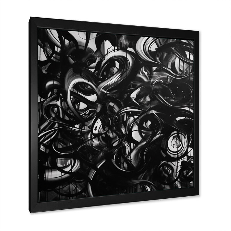Nithila noir et graffiti de marbre II sur toile, Cadre photo noir, H 16 po x l 16 po x P 1 po