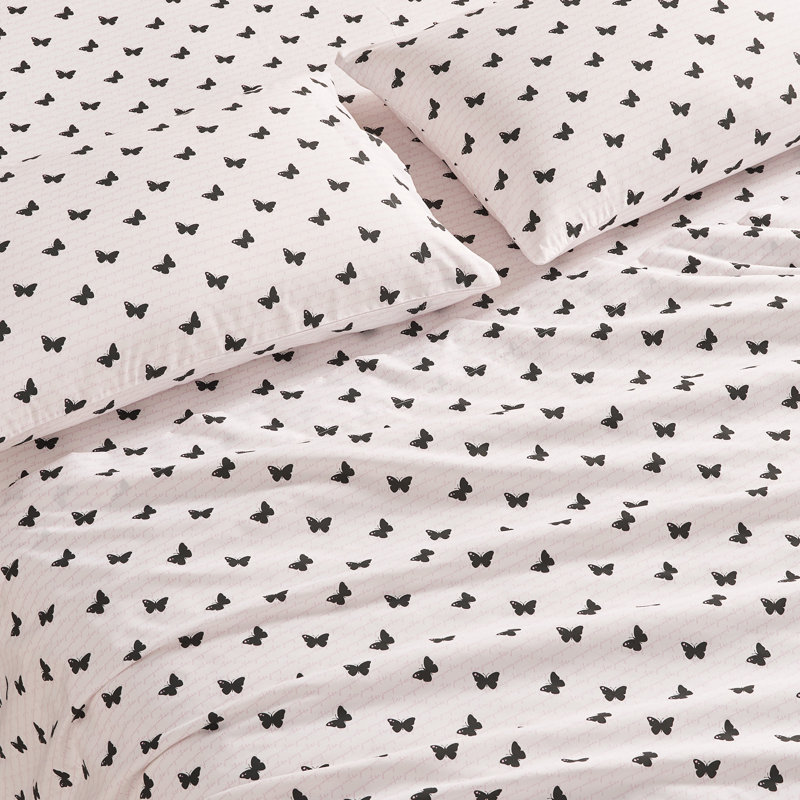 Juicy Couture Printed Microfiber Sheet Set, King, Butterfly Script