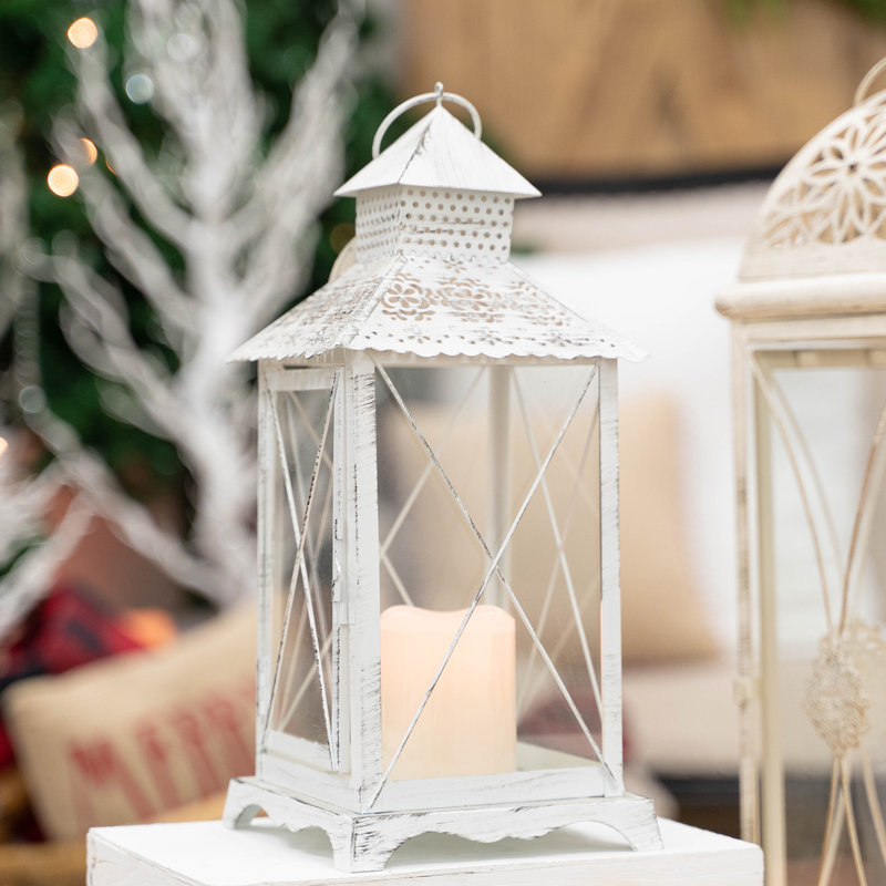 Metal Tabletop Lantern, 14.5" H x 6.5" W x 6.5" D