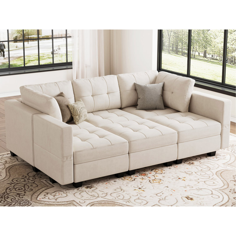 Soneson 7-Piece Upholstered Sectional, Green Chenille