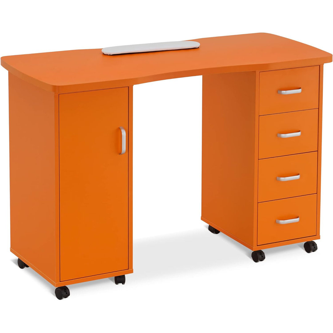 47.2'' Makeup Vanity Desk, Classic Nail Desk with Drawer Cabinet and Wheels BarberPub 