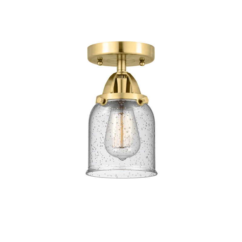 Glass Semi Flush Mount, 9.25" H x 5" W x 5" D, Seedy, Satin Gold
