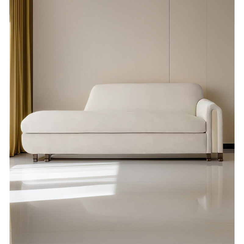 Chaise longue de style nordique en bois massif blanc et velours pour la chambre et le salon, Left Hand Facing