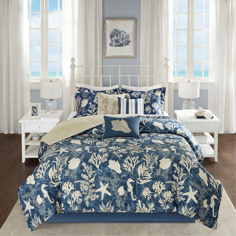 Ensemble d'édredon en satin de coton 7 pièces bleu très grand californien