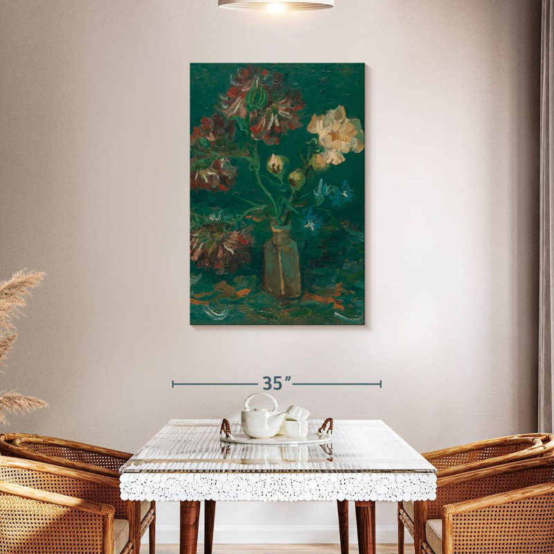Harnek bouteille avec pivoines et delphiniums, H 45 po x l 30 po