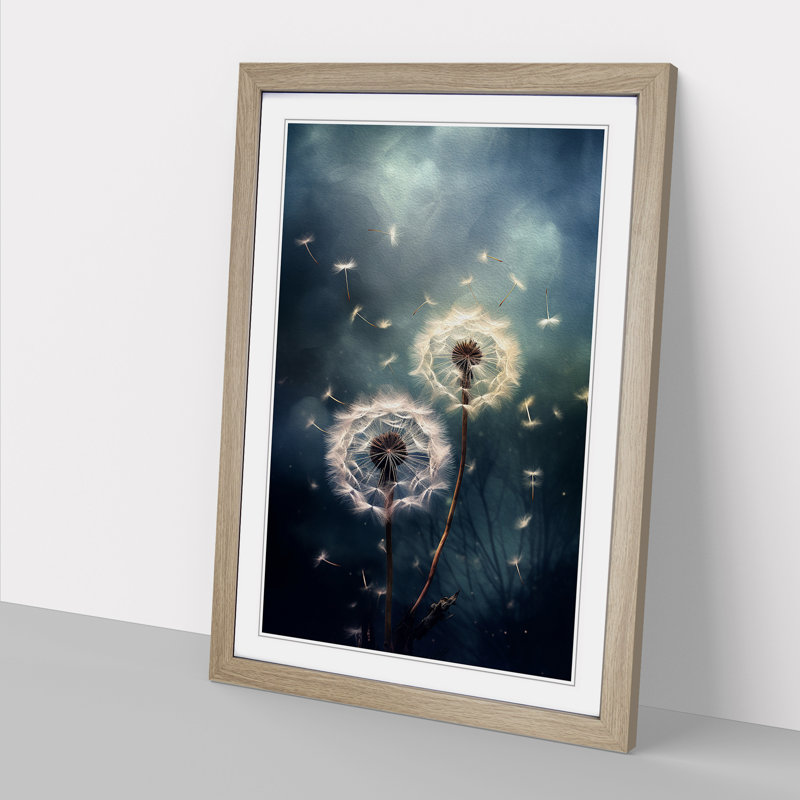 Dandelion Tachisme - Single Picture Frame Print on Wood, Oak Framed, 64cm H x 46cm W