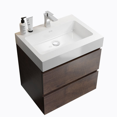 Meuble-lavabo mural simple 24 po avec plateau en résine Klorissa
