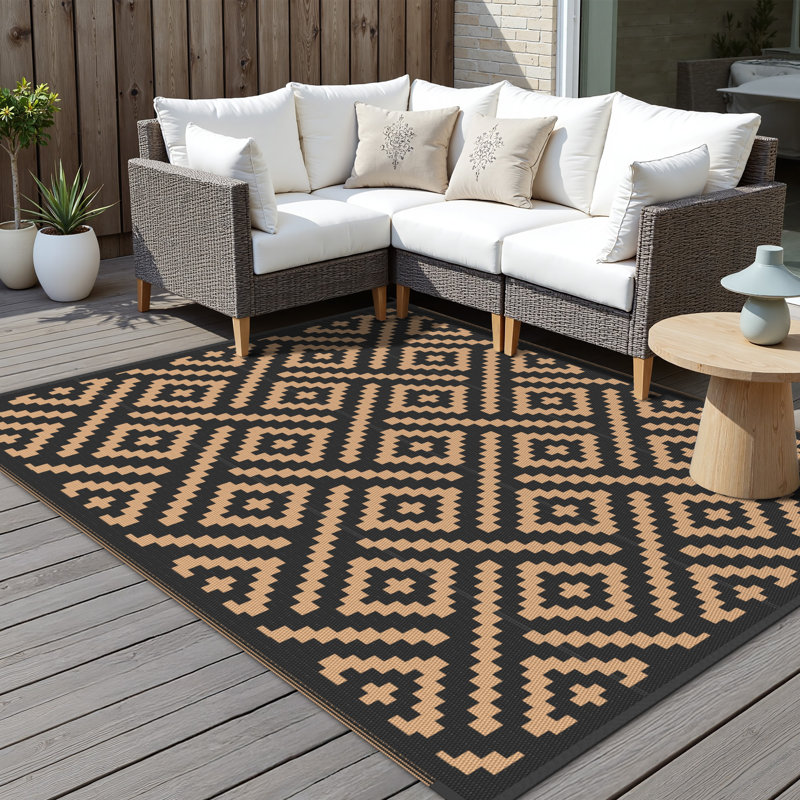 Tapis d'extérieur réversible Shimeek, tapis d'extérieur imperméable en plastique, Rectangle de 5 pi x 8 pi, Polyester