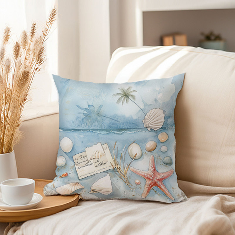 Housse de coussin de plage, Bleu / rouge nautique / plage 8, Carré 16 po