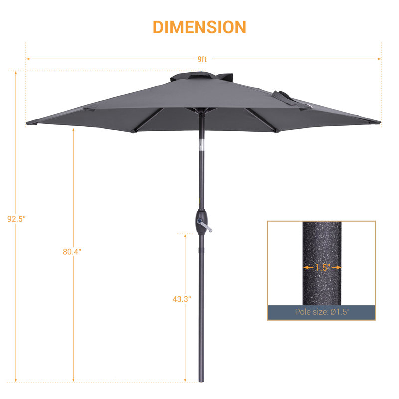 Parasol de marché 108 po Markert, H 7,64 pi x l 9 pi x P 9 pi, Gris anthracite
