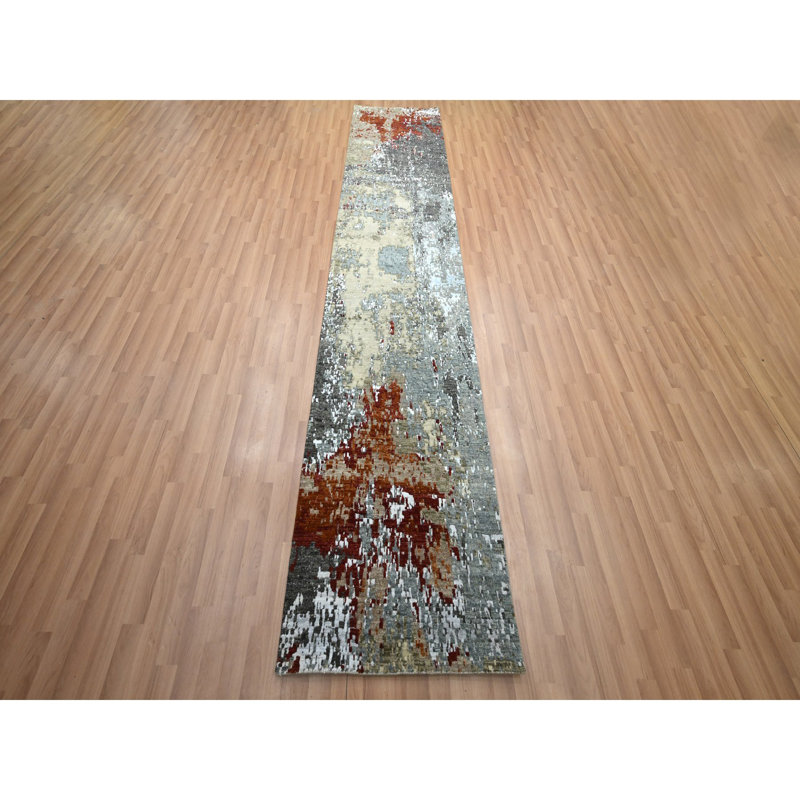 Tapis de couloir gris pur en laine noué à la main 2 pi 6 po x 12 pi D7DD87F6C5CD4617B3EB25989D1C8F9B