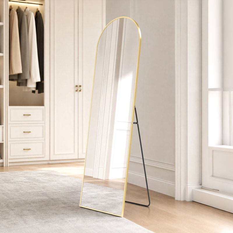 Miroir sur pied de 21 po x 64 po avec support, autoportant ou mural, 21 po x 64 po, Doré, Arche