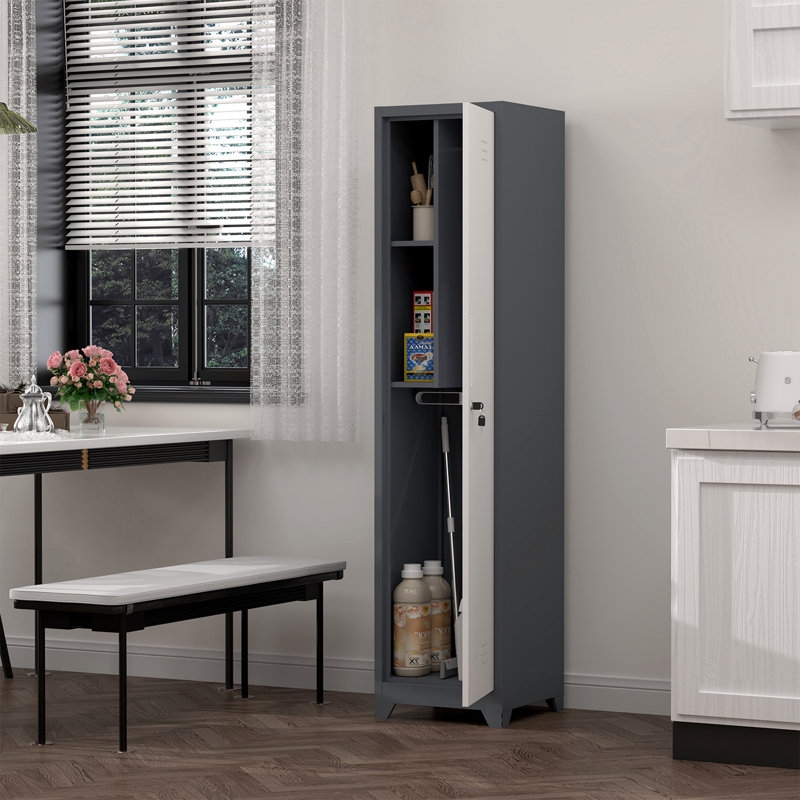 Armoire de rangement à balai en métal, Gris