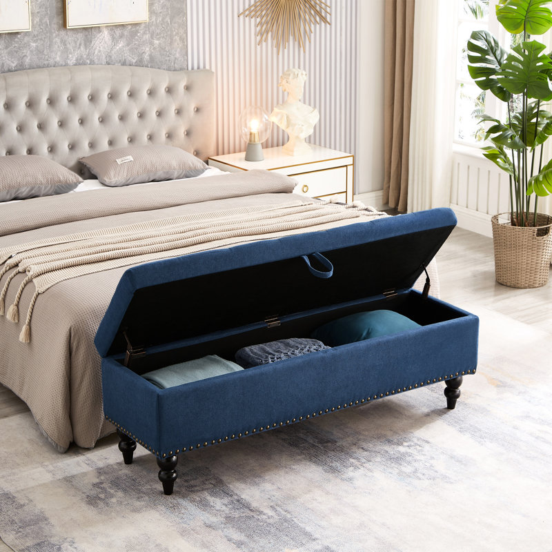 Banc avec repose-pieds 59 po avec rangement, Bleu