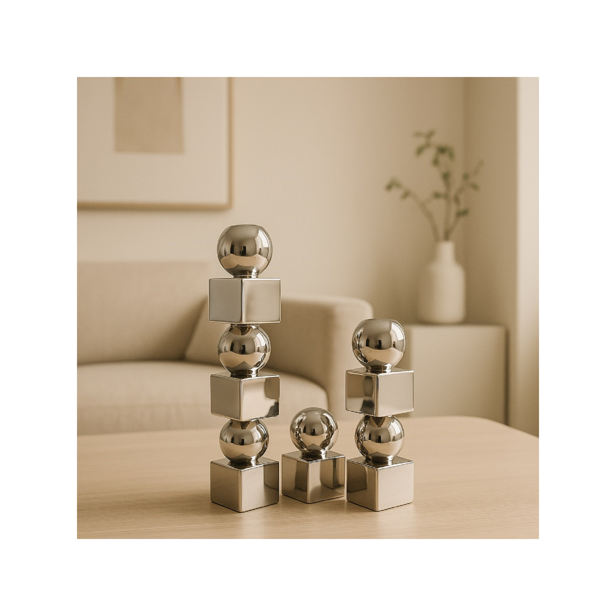 Aluminium Candle Holder Med, 8" H x 2" W x 2" D, Silver