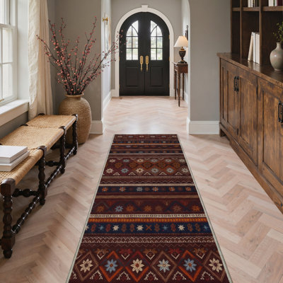 Geometric Floral Machine Washable Mink Brown Indoor Area Rug With Non-Slip Backing