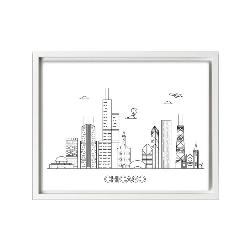 Chicago Skyline No2, Canvas, 18"H x 24"W, White Framed