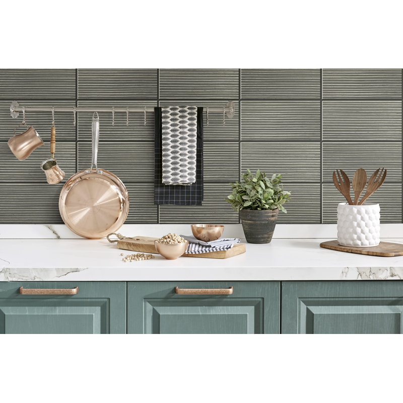 Luxe Haven Rib Tile 18' L x 20.5" W Peel and Stick Wallpaper Roll, Charcoal