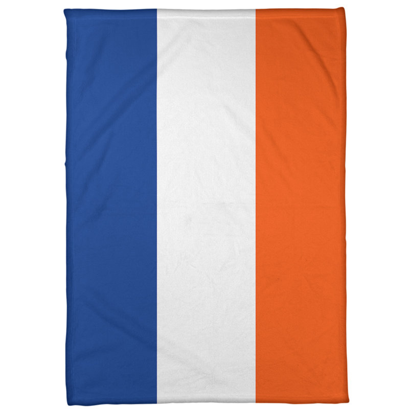 Jeté hockey new york, 60 po x 80 po, Bleu royal / blanc / orange, Molleton corail