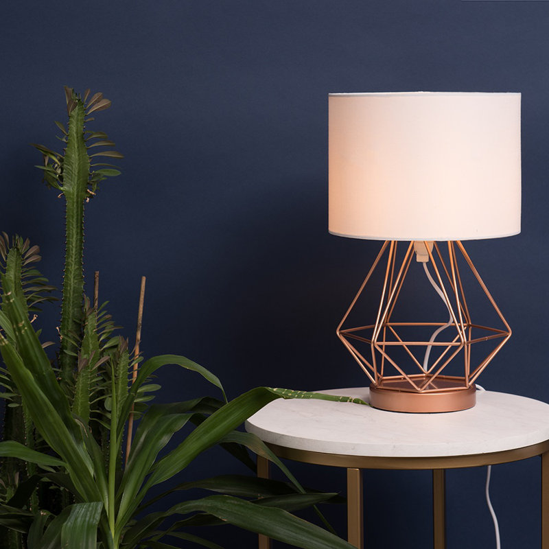 Haigler Metal Table Lamp, White, No Bulb, Copper