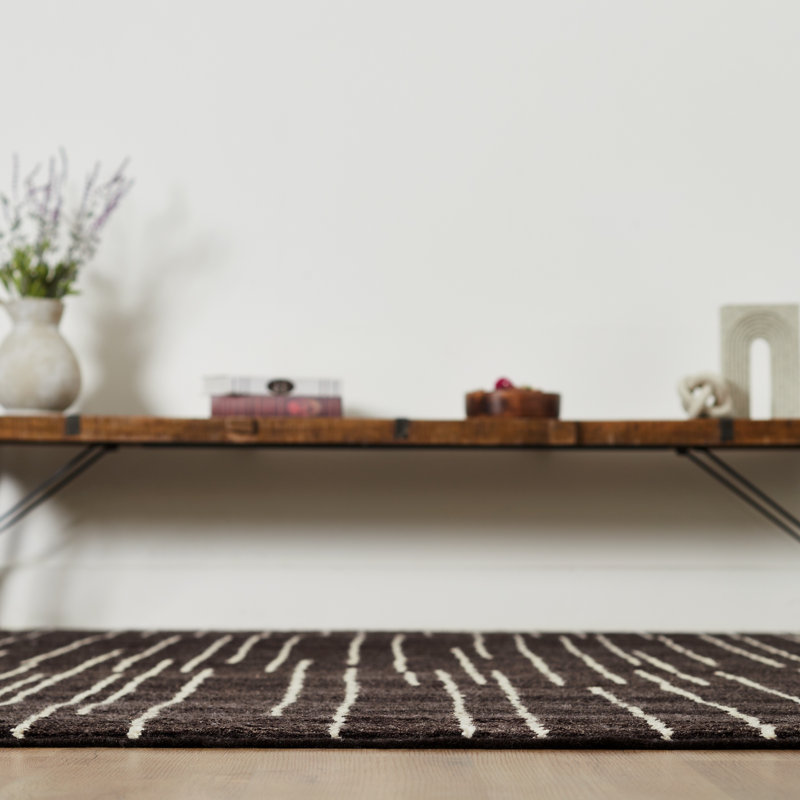 Urban Ridge Wool Hand Knotted Area Rug in Espresso Lines, Rectangle 10' x 14'