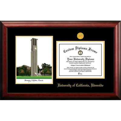 UC Riverside 11W X 8.5H Gold Embossed Diploma Frame With Campus Images Lithograph