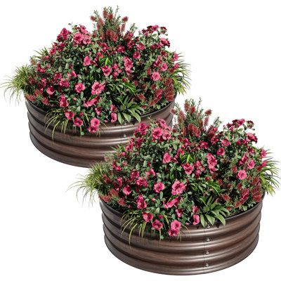Metal Raised Garden Bed 2-Pack – Round Planter Boxes with Rust & Corrosion Resistance, Safe Rubber Edges, Open Bottom, Easy Assembly – Perfect for Vegetables, Flowers & Herbs