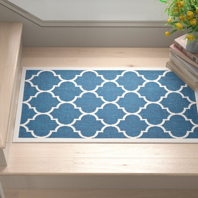 Courtyard Performance Geometric Indoor/Outdoor Area Rug, Rectangle 2'7" x 5', Beige/Navy