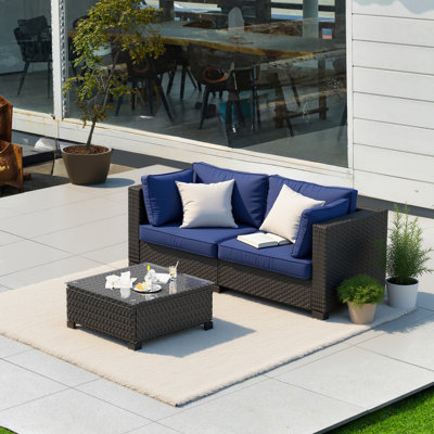  𝗣𝗿𝗲- 𝗮𝘀𝘀𝗲𝗺𝗯𝗹𝗲𝗱 𝗖𝗵𝗮𝗶𝗿𝘀, 2-Person Patio Furniture Set Rattan Modular Conversation Sets Outdoor Seating Sofa Group With Coffee Table