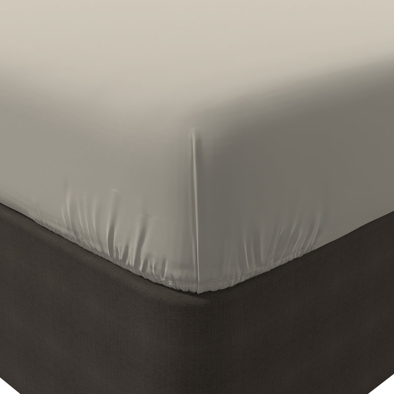 Beige Twin Cotton Percale Deep Pocket Fitted Sheet Set